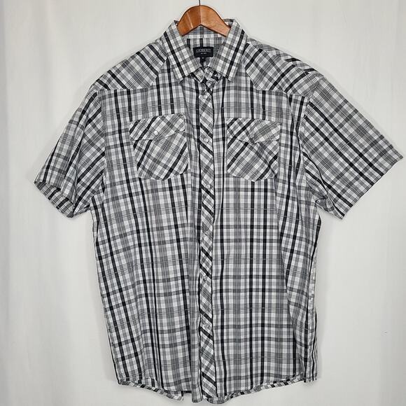 Gioberti Men's Short Sleeve Pearl Snap Shirt Black Gray White Plaid XL - Picture 2 of 7